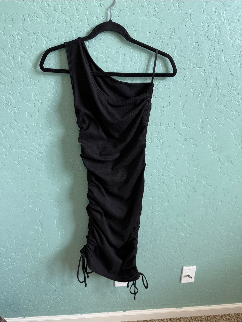 Black Ruched One-Shoulder Dress